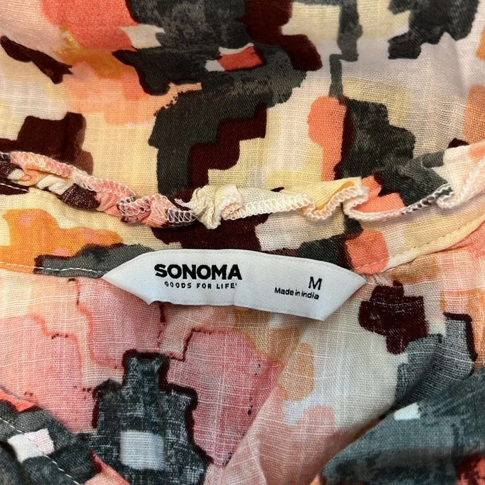 Sonoma Puff Sleeve Textured Floral Top – Size Medium